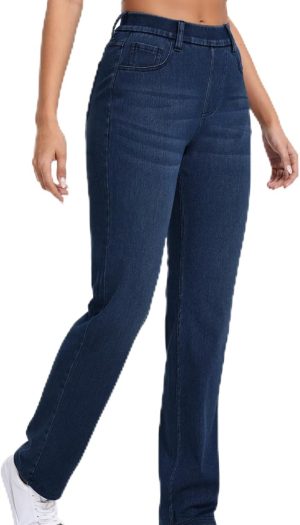 Women's Straight Leg Jeans Stretch Sweatpant Jeans Pull on High Waisted Comfort Soft Denim Pants