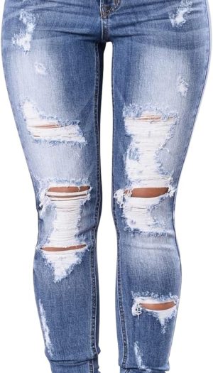 Women's High Waisted Butt Lift Stretch Ripped Skinny Jeans Juniors Distressed Button Down Jeans