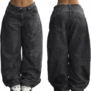 Women Boyfriends Hip Hop 90s Vintage Baggy Jeans Loose Denim Pants Mid-Low Waist Jeans