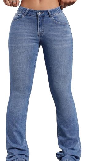 Womens Low Waisted Flared Jeans Stretch Denim Bell Bottom Pants Vintage 70s Retro for Women Comfortable Casual & Work Pants