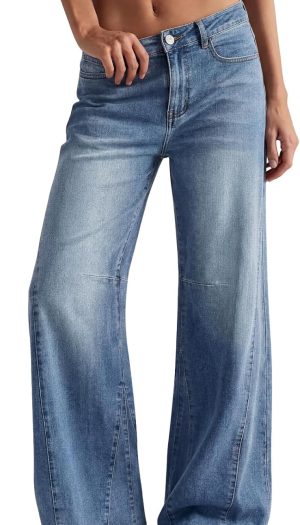 Women's High Waisted Wide Leg Barrel Jeans Stretch Baggy Flare Denim Pants